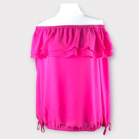 MICHAEL Michael Kors Off the Shoulder Hot Pink Peasant Blouse - Size Small - Picture 2 of 9
